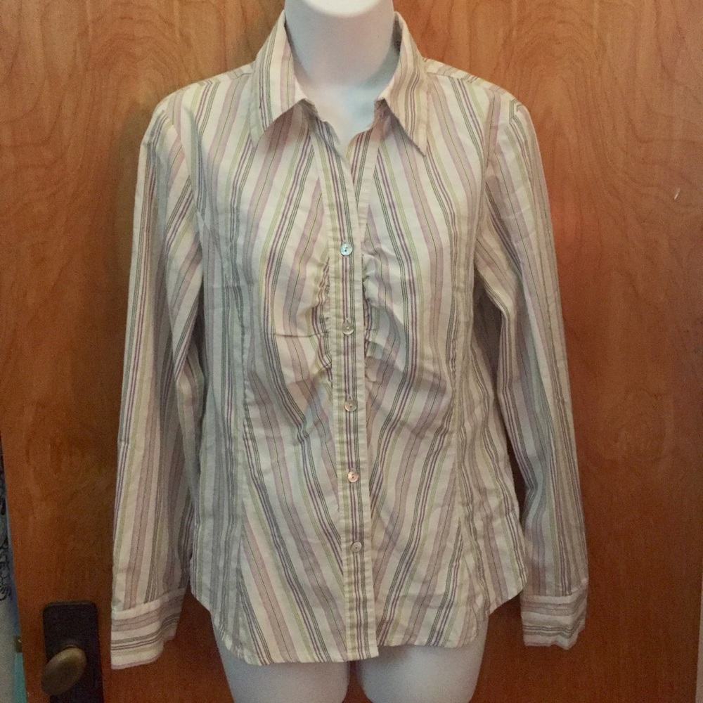 Willi Smith White & Pink Striped Collard Shirt Size 8